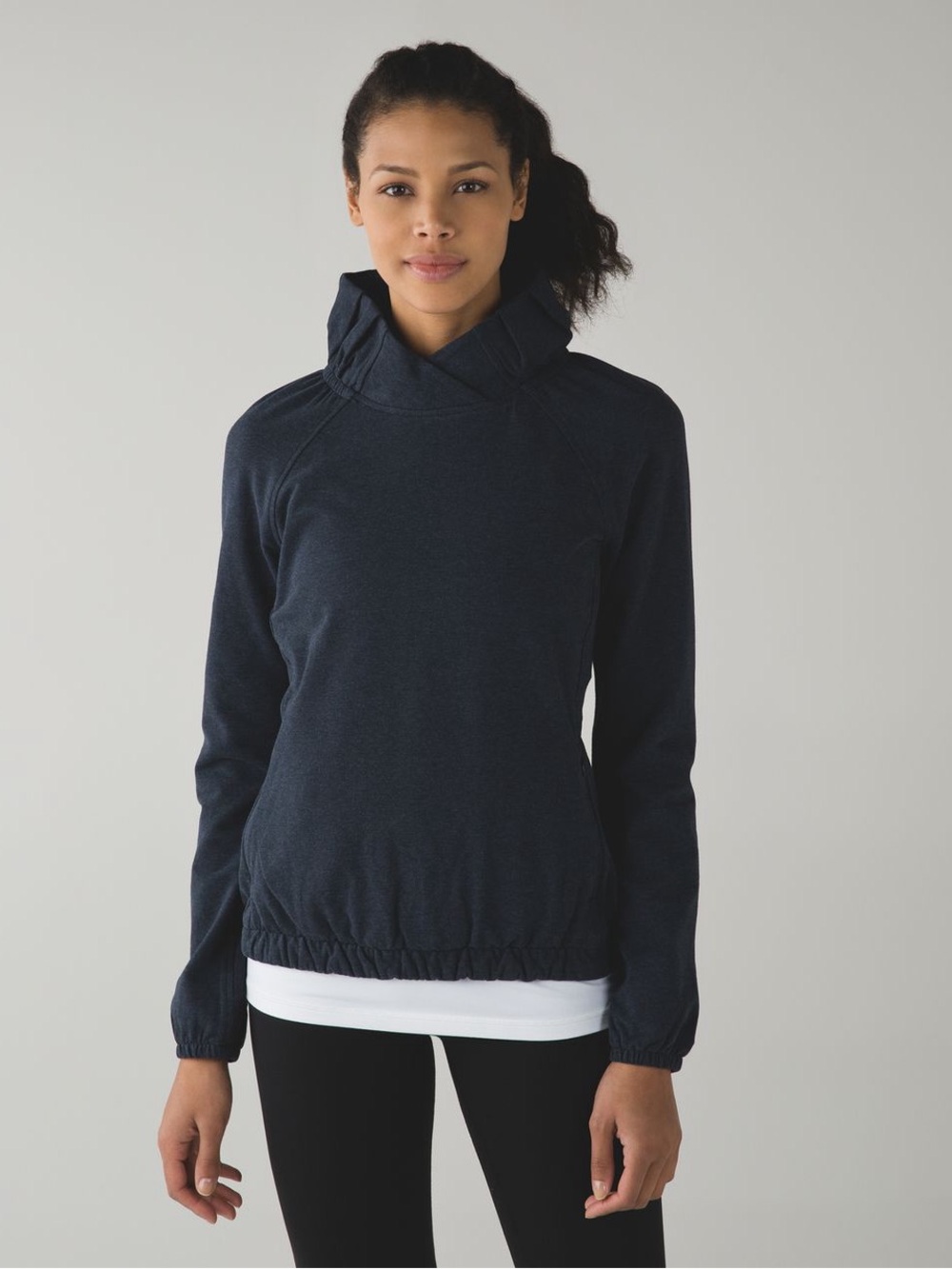 Lululemon After All Pullover Size 4 Heathered Naval Blue Funnel Neck